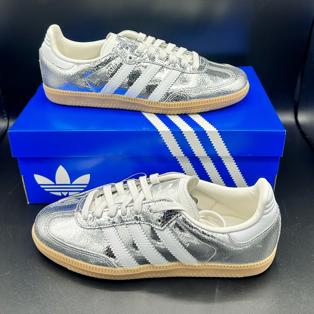 Adidas Samba OG Cracked Metallic Silver Size 8 JR0035 NEW WITH BOX